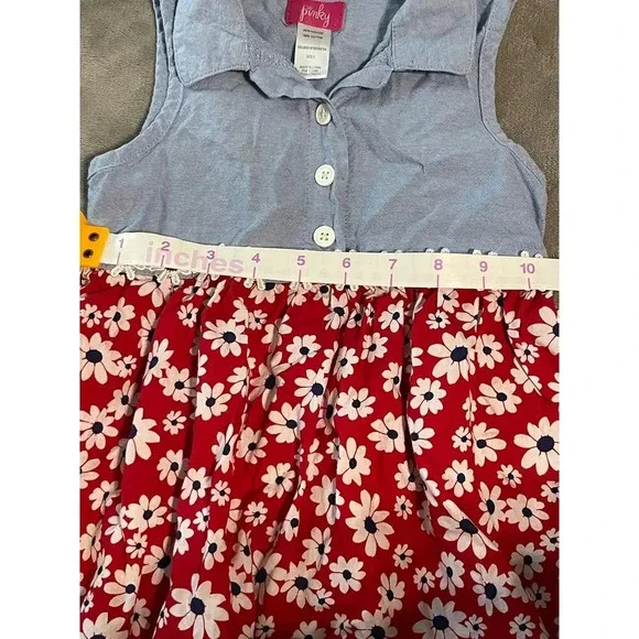 Pinky Girl USA Red White Blue Floral Denim Sleeveless Dress Light Causal SZ 5 - Picture 5 of 5